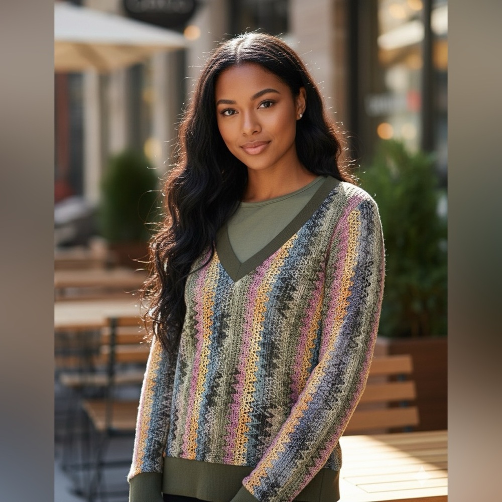 Multicolor V-Neck Women's Sweater